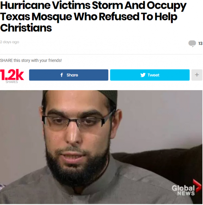 Screenshot of a story published on the website Freshdaily.news, which used an image of imam Ibrahim Hindy taken from a Global News interview.
