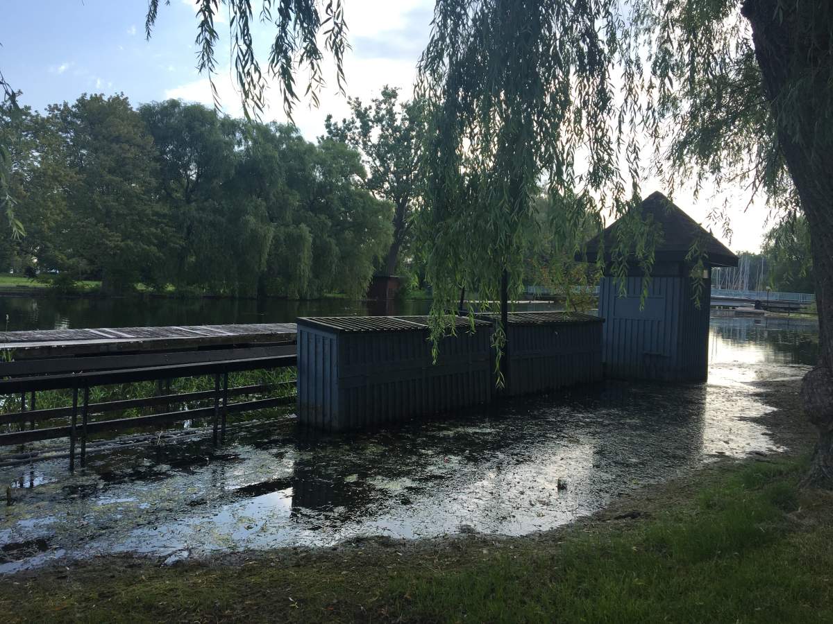 Traces of damage and muddy water visible at Centreville on opening day.