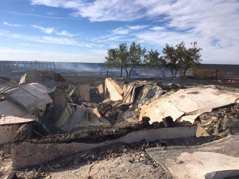 The devastation caused by a fire in southeastern Alberta south of Oyen near the Saskatchewan border on Tuesday, Sept. 12, 2017. 