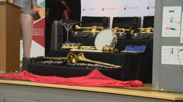 The $10,000 worth of instruments will go toward the school’s music program.