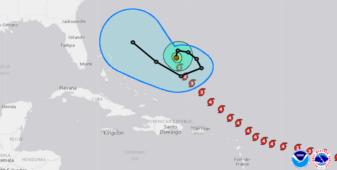 Hurricane Jose is currently travelling in a clockwise circle, but could go north later in the week.