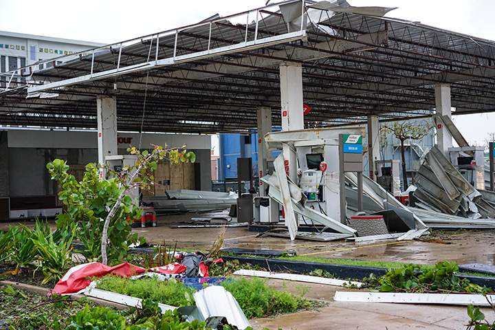 A damaged gas station pictured after Hurricane Maria hit San Juan, Puerto Rico on September 20, 2017.