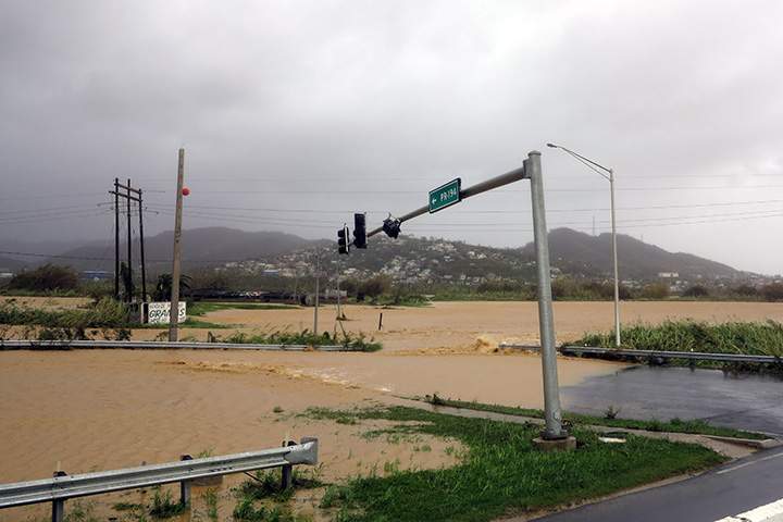 Flooded roads are seen in Fajardo as Hurricane Maria hits Puerto Rico on September 20, 2017.