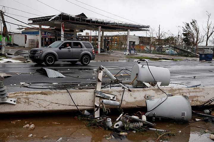 Damaged hydro boxes are seen after the area was hit by Hurricane Maria in Guayama, Puerto Rico September 20, 2017.
