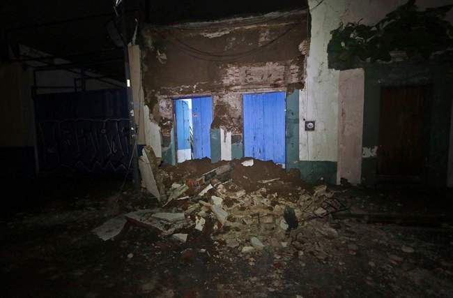 Debris from a collapsed wall sits in Oaxaca, Mexico, after an earthquake early Friday, Sept. 8, 2017.