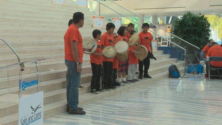 Edmontonians marking Orange Shirt Day in 2017.