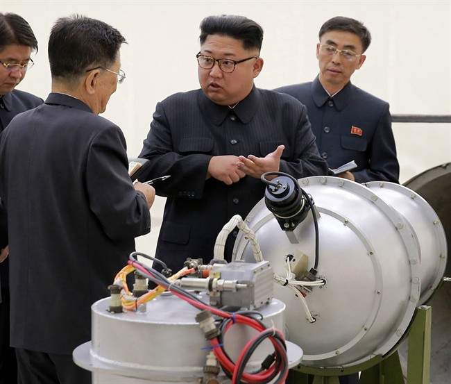 This undated file photo distributed on Sunday, Sept. 3, 2017, by the North Korean government, shows North Korean leader Kim Jong Un at an undisclosed location in North Korea.