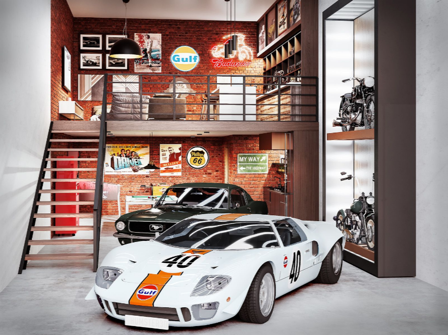 A rending of the “Detroit” interior package at Trove, a luxury condo project for supercars. Image by NoTriangle Studio