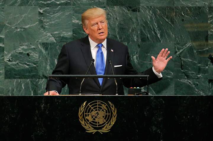 U.S. President Donald Trump addresses the 72nd United Nations General Assembly at U.N. headquarters in New York, Sept. 19, 2017.