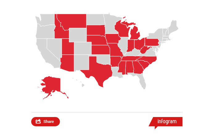 This map shows the Trump-voting states whose exports could see an impact if the U.S. stops trade with China.