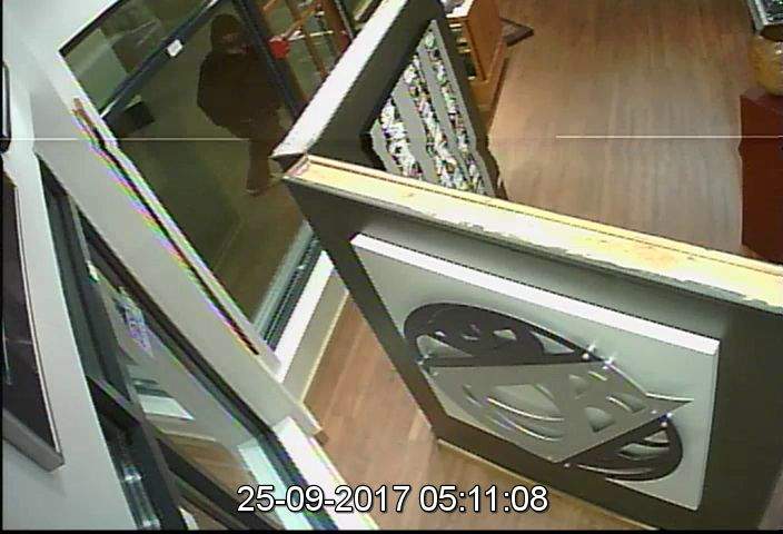 Security footage of a suspect at the Black Tusk Gallery in the 4200 block of Mountain Square, Whistler. 