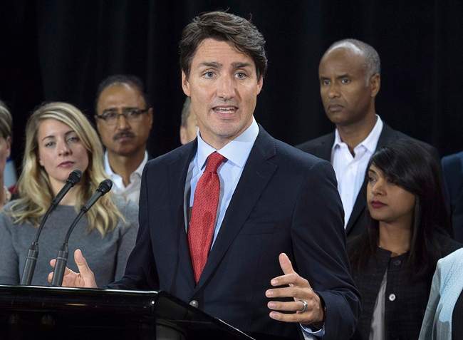 Prime Minister Justin Trudeau fields questions after the Liberal cabinet meeting in St. John's, N.L. on Wednesday, Sept. 13, 2017.
