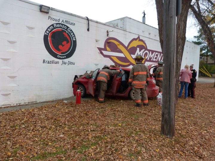 The Saskatoon Fire Department responded to a crash between a car and a building on Oct. 7, 2017.