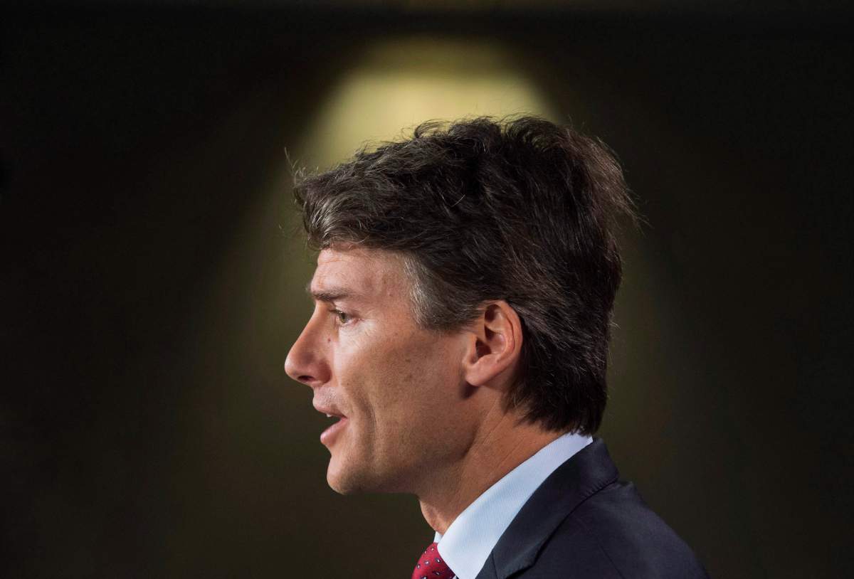 Vancouver Mayor Gregor Robertson speaks during a news conference about Kinder Morgan’s Trans Mountain Pipeline expansion on Parliament Hill on Tuesday, June 7, 2016, in Ottawa.