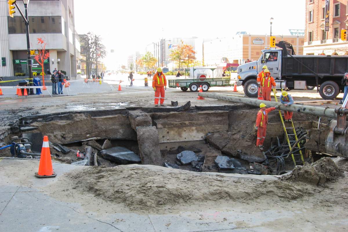 The sinkhole shut down the intersection for more than a month.
