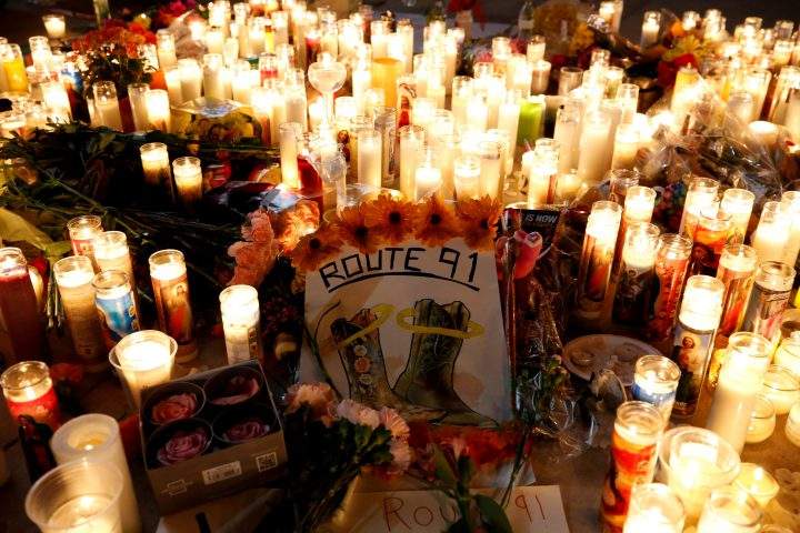 A candlelight vigil is pictured on the Las Vegas strip following a mass shooting at the Route 91 Harvest Country Music Festival in Las Vegas, Nevada, U.S., Oct. 2, 2017.