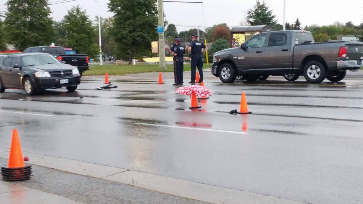 The scene of an earlier collision where a pedestrian was struck. 