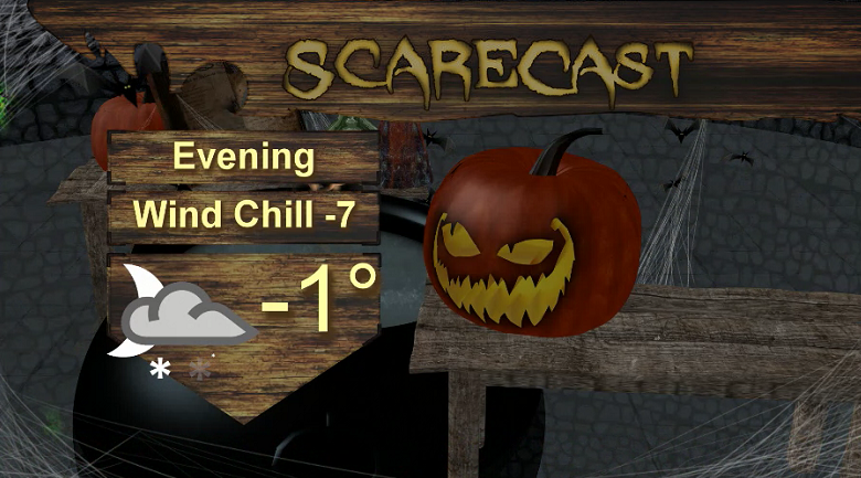 -7 is what it'll feel like with wind chill with snow for trick-or-treaters Halloween night.