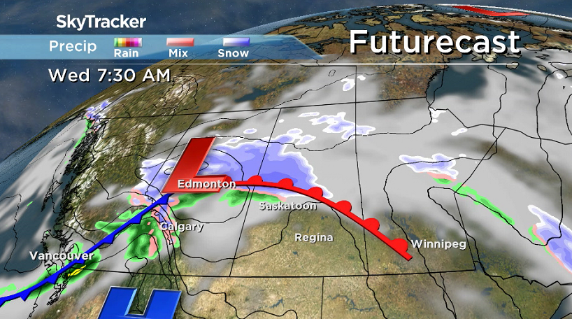 A system slides into Saskatchewan on Wednesday that will bring in precipitation and kick up winds.