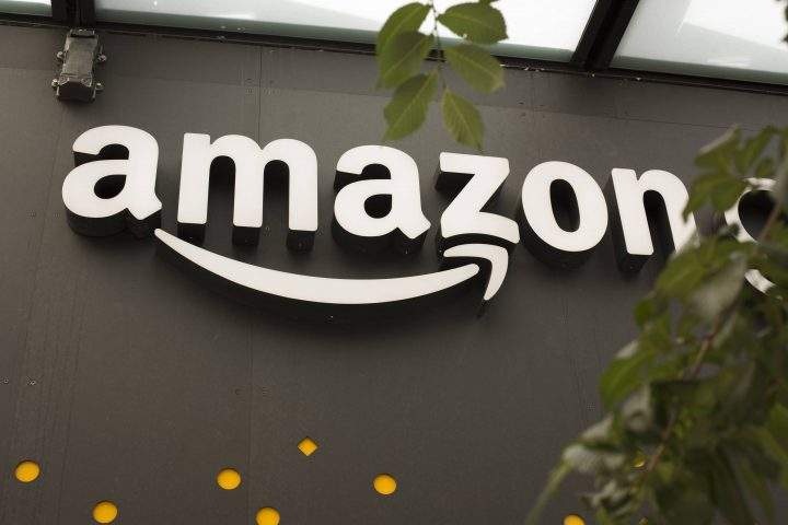 A portion of the sign advertising Amazon Go is seen outside the grocery store's location on June 16, 2017 in Seattle, Washington.