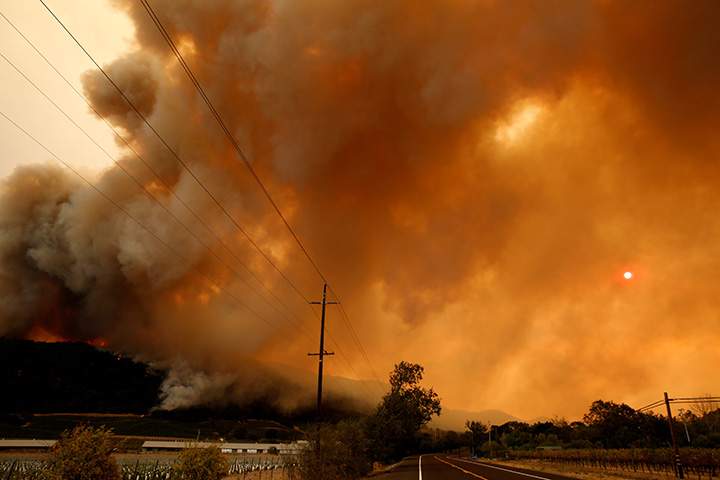 A view of San Francisco as smoke from wildfires in Santa Rosa and Napa Valley covers the sun on October 10, 2017.