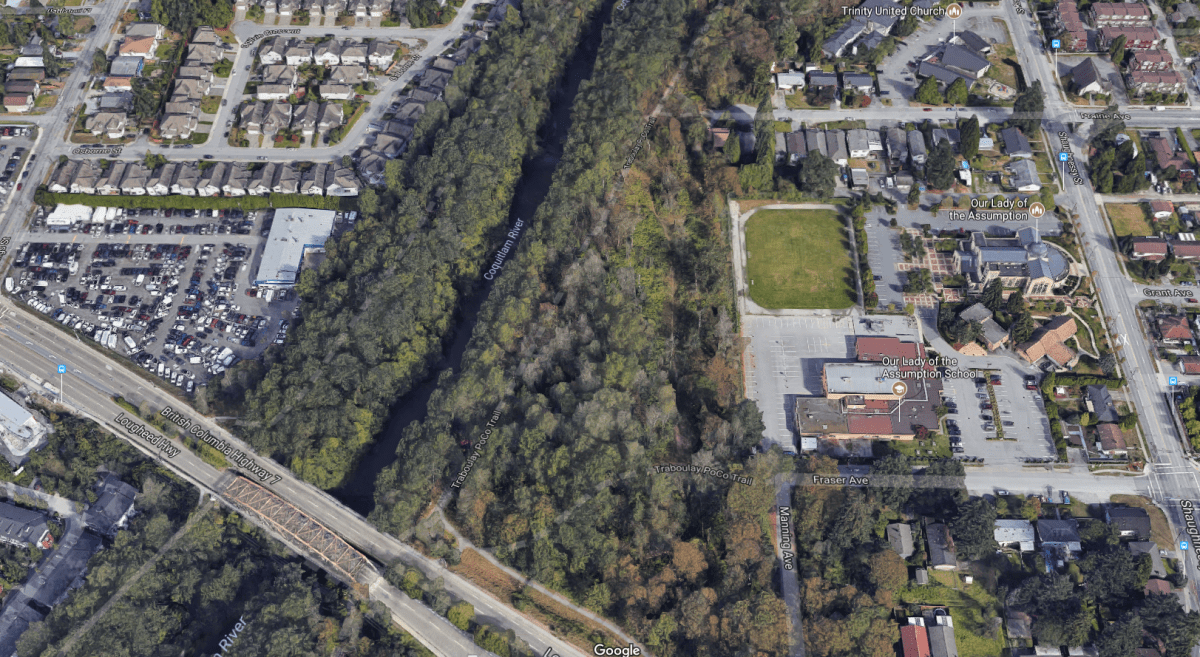The body was found at the bank of the Coquitlam River around 5 p.m.