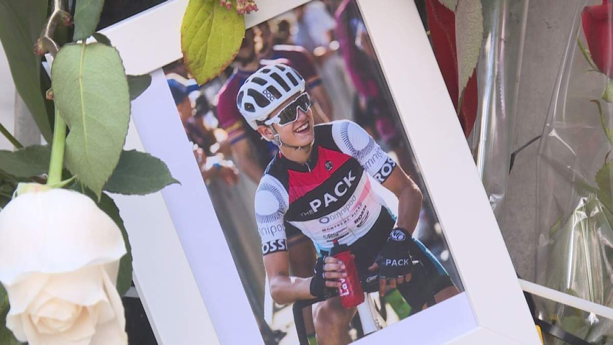 A photo of 18-year-old Clément Ouimet at a makeshift memorial on Camillien-Houde.