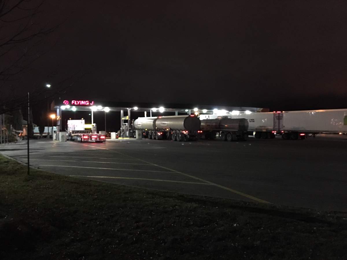 RCMP investigating an armed carjacking at the Flying J gas station near Broadmoor Boulevard in Sherwood Park, Alta. October 12, 2017.