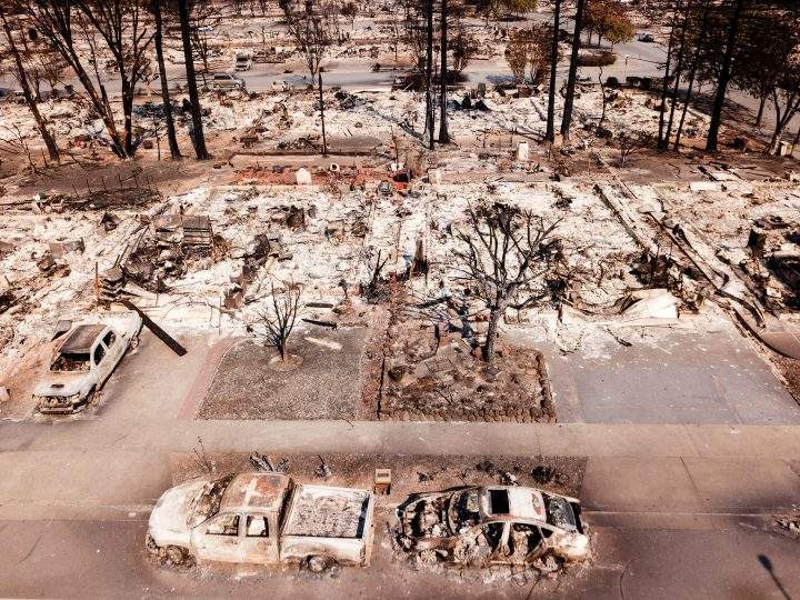 Fire damage is seen from the air in the Coffey Park neighbourhood on Oct. 11, 2017, in Santa Rosa, Calif.