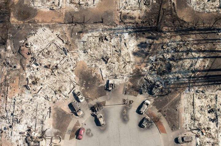 In this aerial view, a burned neighbourhood is seen in Santa Rosa, Calif., on Oct. 12, 2017.