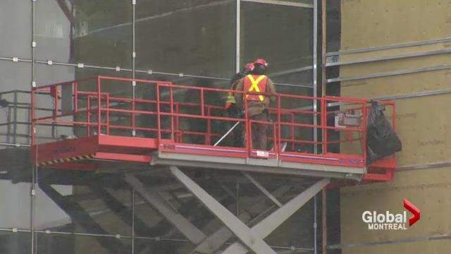 A construction worker onsite of the new CHUM super hospital.
