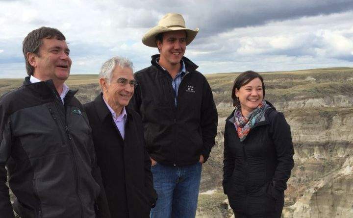Alberta Agriculture Minister Oneil Carlier tweeted this photo, remembering a meeting with Hargrave: (left to right) Carlier, Speaker of the House Bob Wanner, firefighter James Hargrave and Environment Minister Shannon Phillips.