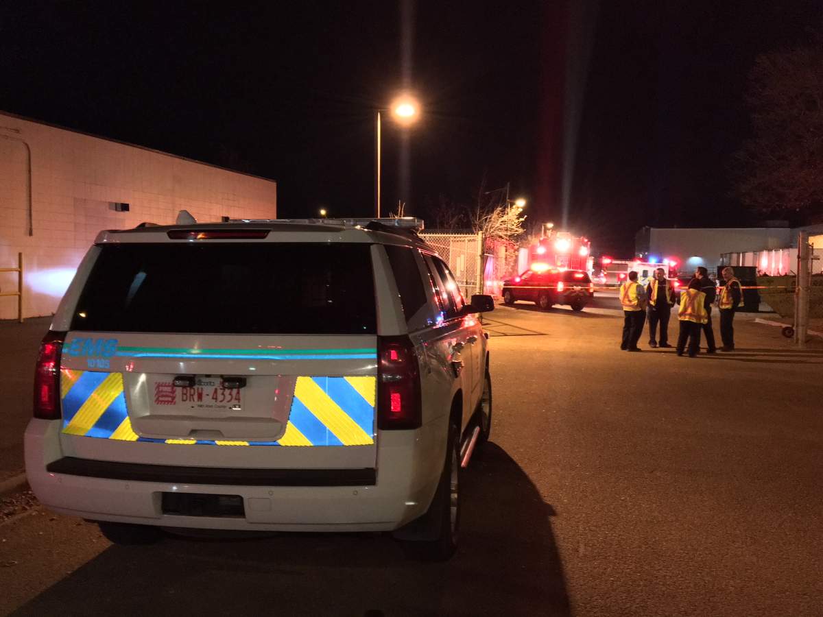 Emergency crews at the west Edmonton Canada Post building (121 Avenue and 149 Street) early Friday morning. October 20, 2017.