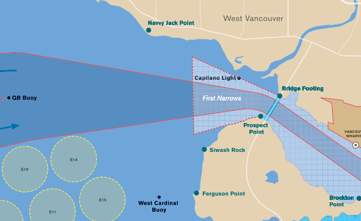 A revised “Safe Boating” map from the Port of Vancouver that allows kayakers to reach Siwash Rock.