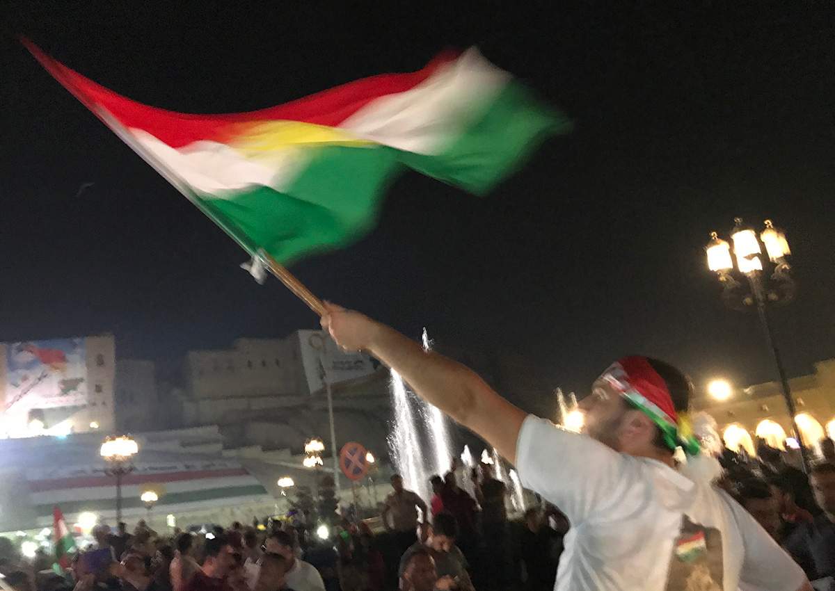 Kurdish-Canadian Ferhang Afandi celebrates the referendum vote.