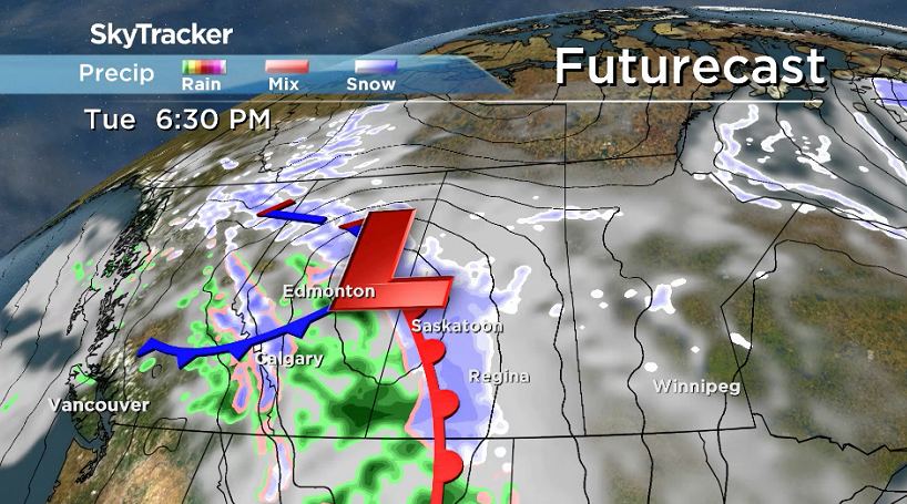 Low pressure system swinging through will push in the snow just as trick-or-treaters are heading out Halloween night.
