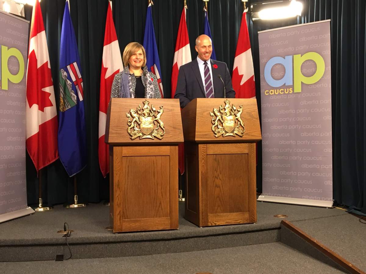 Calgary MLA Karen McPherson joins the Alberta Party after leaving the NDP government, Monday, Oct. 30, 2017. 