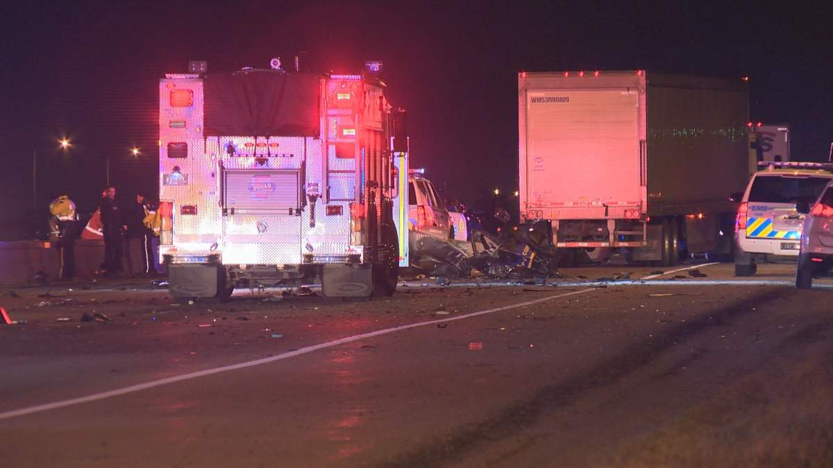 A serious, two-vehicle collision happened late Monday night on Highway 2, about one kilometre south of 41 Avenue SW, in Leduc County. RCMP and Edmonton police both responded. October 23, 2017.
