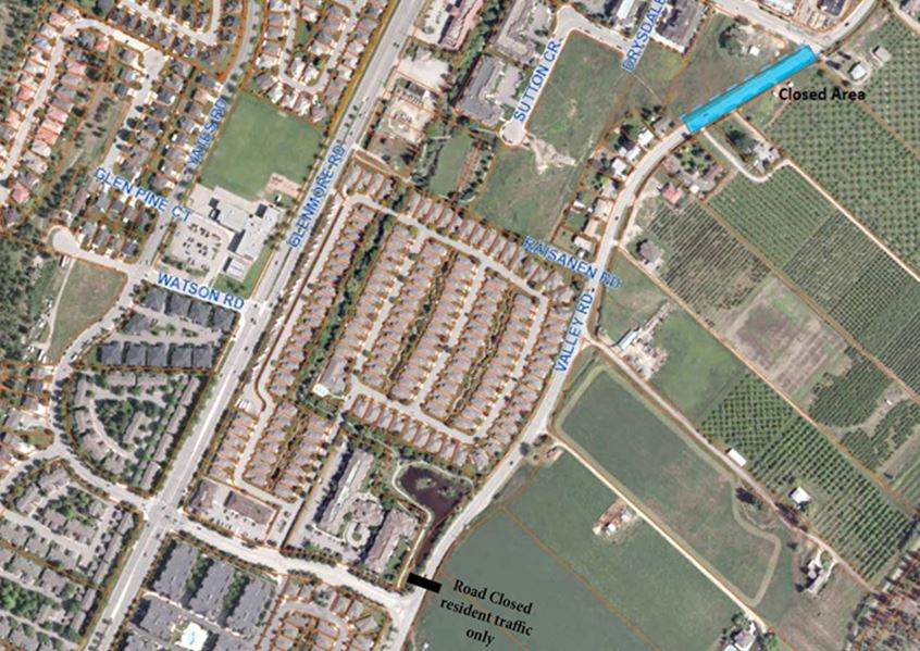 Part of Valley Road in Kelowna has been shut down to traffic because of safety concerns. 