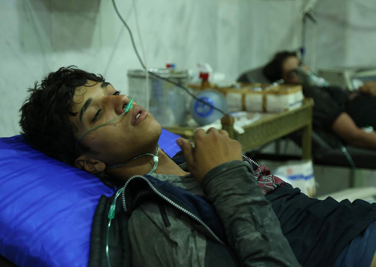 Syrians receive medical treatment after Assad regime's alleged chemical gas attack over oppositions' frontline, where is included in deconfliction zone in East Ghouta of Damascus, Syria on July 13, 2017.