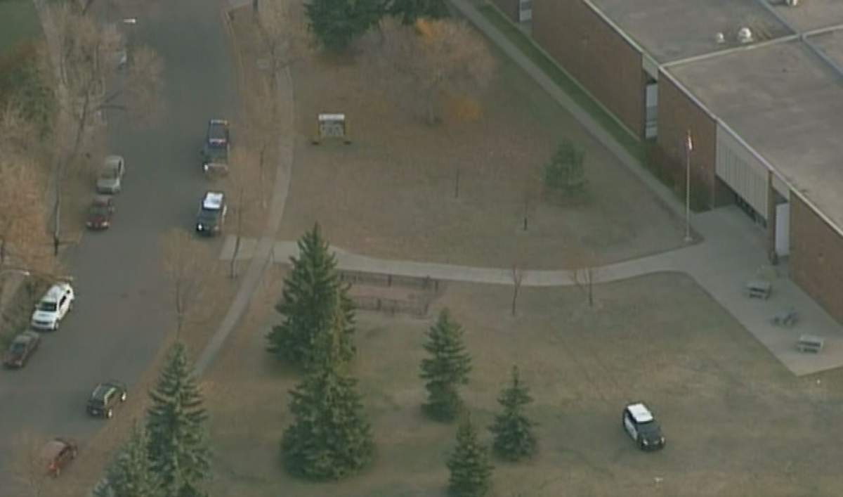 Edmonton police vehicles outside schools in the Londonderry area Friday morning. October 13, 2017.