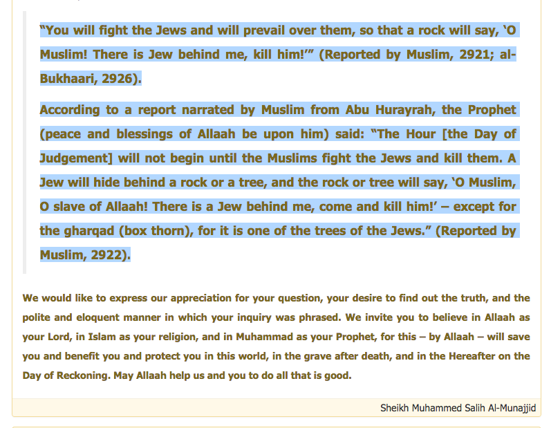 Screen grab of Islamqa.info website, accessed through Islamic Society of B.C. site.