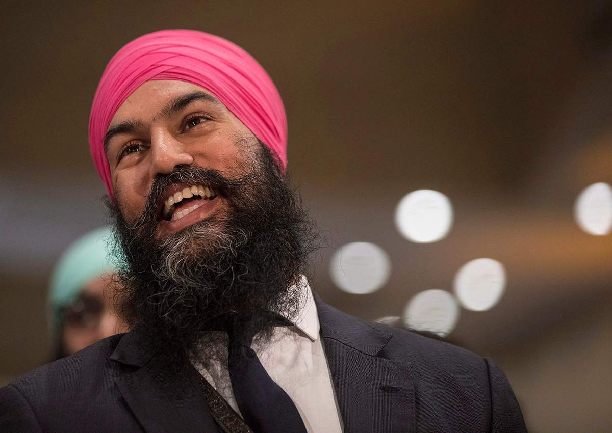 Jagmeet Singh listens to a speech before the announcement he won the first ballot in the NDP leadership race to be elected the leader of the federal New Democrats in Toronto on Sunday, October 1, 2017.
