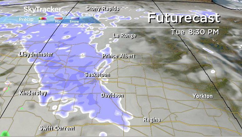 Snow moves in Halloween night as trick-or-treaters are heading out and sticks around through the evening.