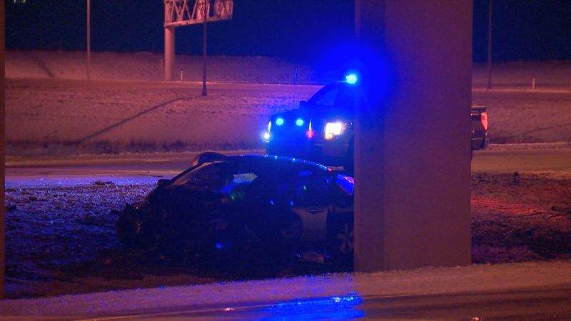 Emergency crews respond to a collision on Stoney Trail S.E. and Peigan Trail S.E. at around 11 p.m. on Monday, Oct. 2, 2017.