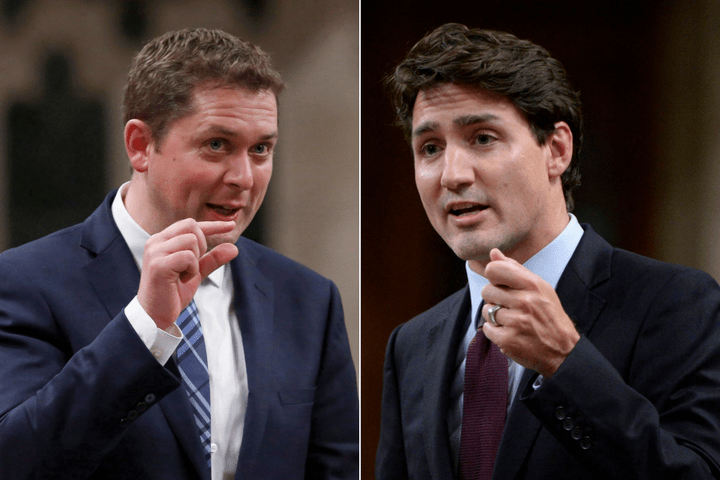 Andrew Scheer and Justin Trudeau in the House of Commons.