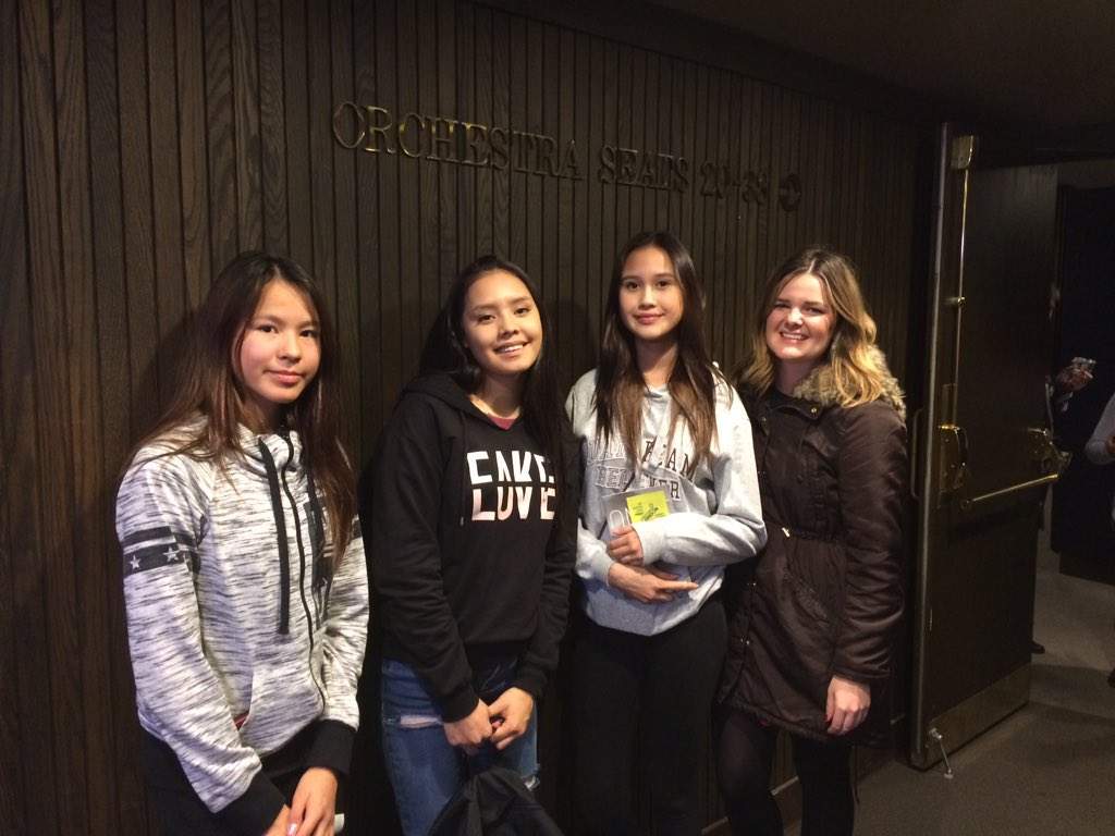 Jocelyn Bourassa, 12, Arianna Laboucan, 14, and Haley Manuel, 15, and their dance teacher Nicole Denomy.
