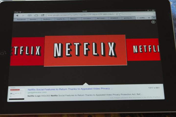 The Netflix logo is pictured on an iPad.