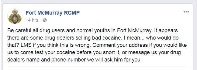A screen capture of the alleged fake Fort McMurray RCMP Facebook account on Nov. 30, 2017.