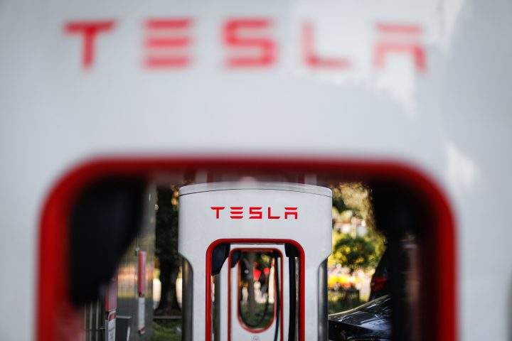 A file photo of Tesla charging stations.
